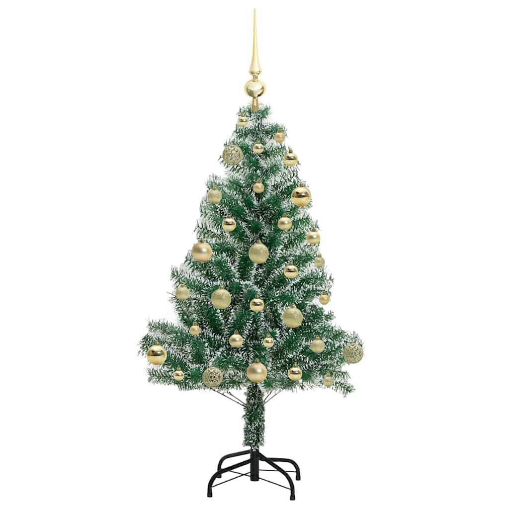 Kunstigt Juletræ Snebelagt med LED Lys Grøn og Hvid 120 cm