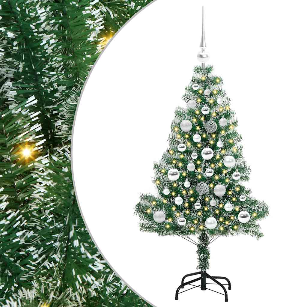 Kunstigt Juletræ Snebelagt med LED Lys Grøn og Hvid 120 cm