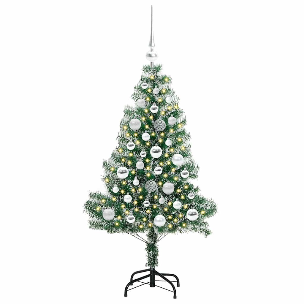 Kunstigt Juletræ Snebelagt med LED Lys Grøn og Hvid 120 cm