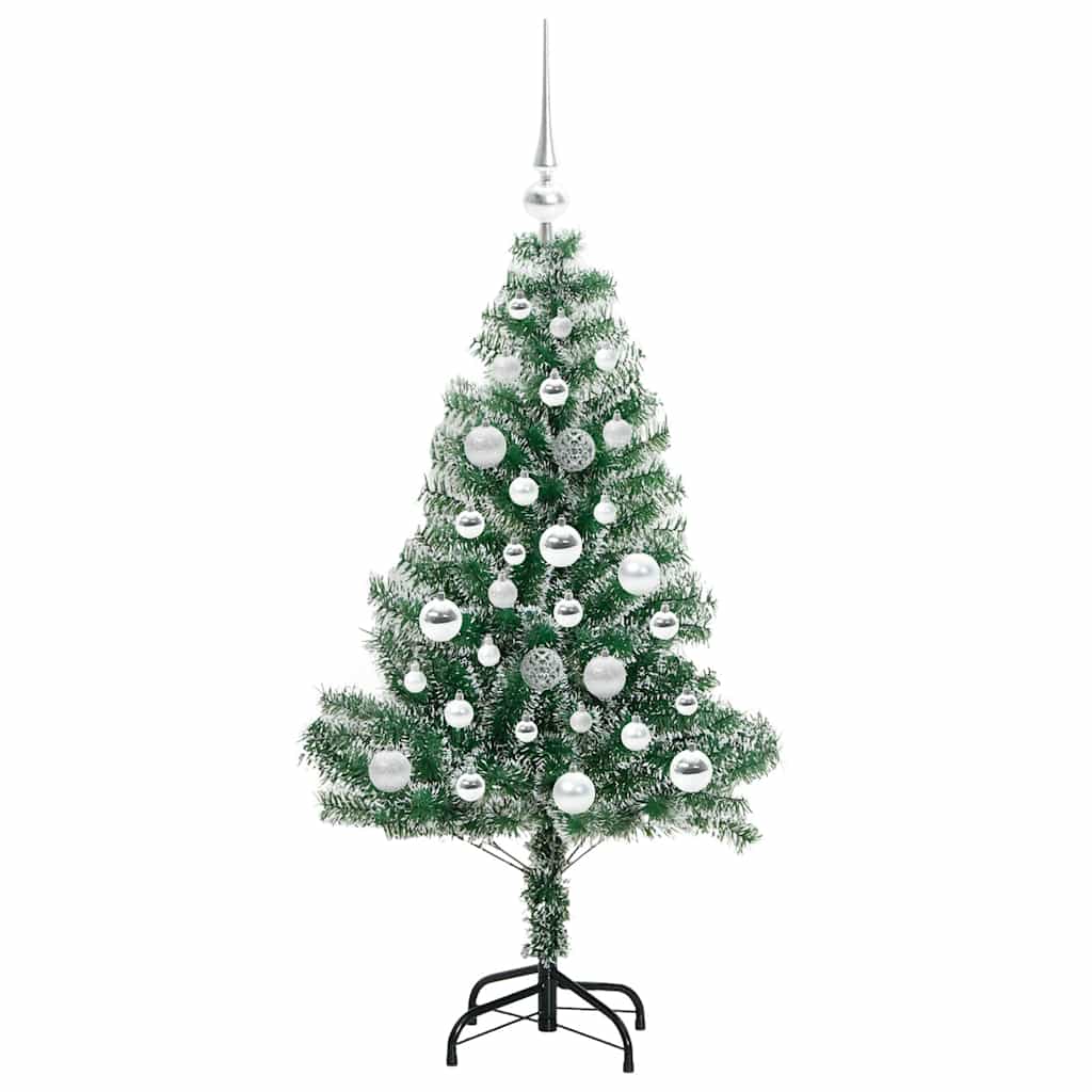 Kunstigt Juletræ Snebelagt med LED Lys Grøn og Hvid 120 cm