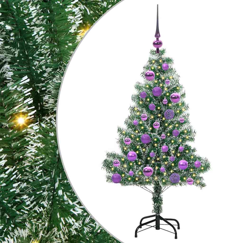 Kunstigt Juletræ Snebelagt med LED Lys Grøn og Hvid 120 cm