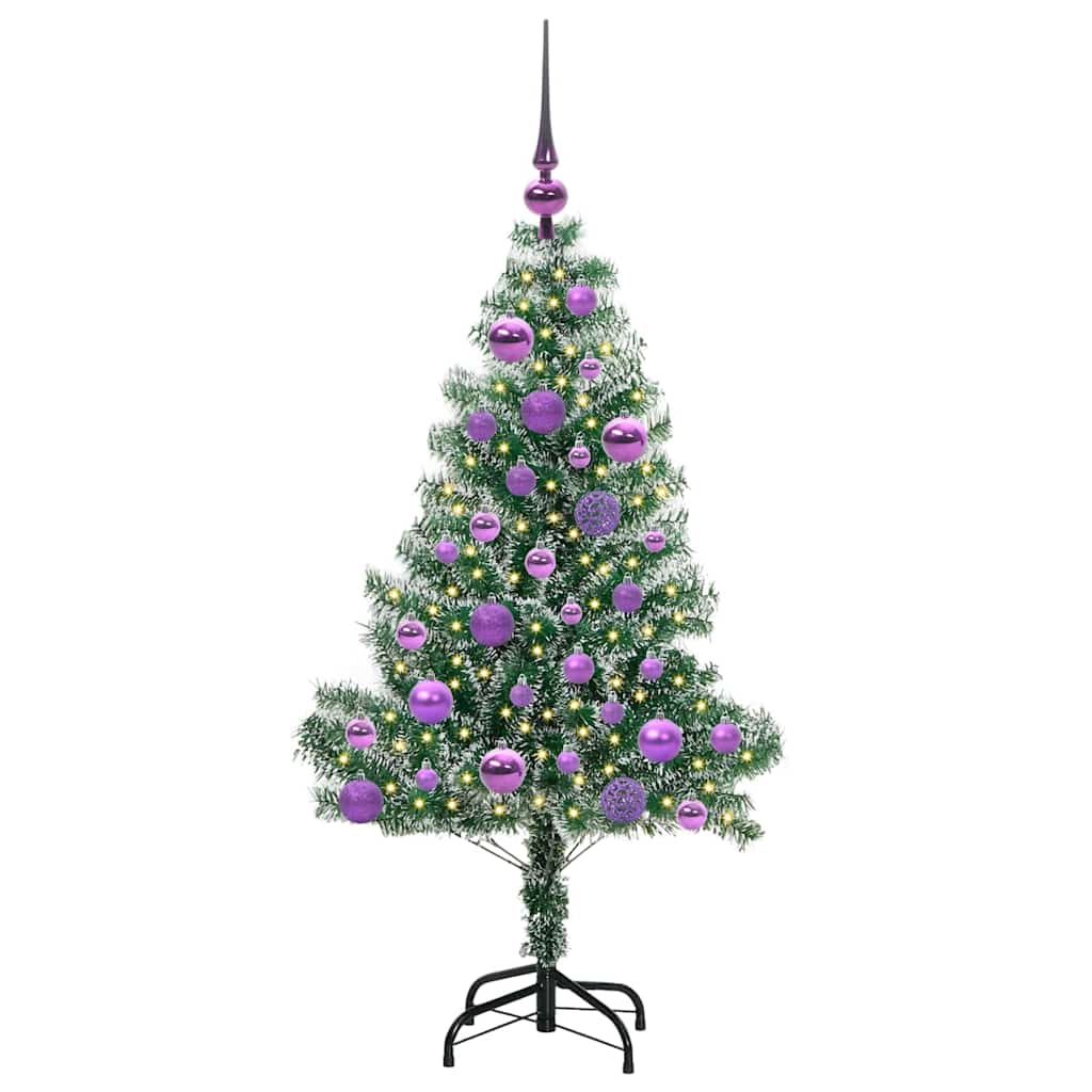 Kunstigt Juletræ Snebelagt med LED Lys Grøn og Hvid 120 cm