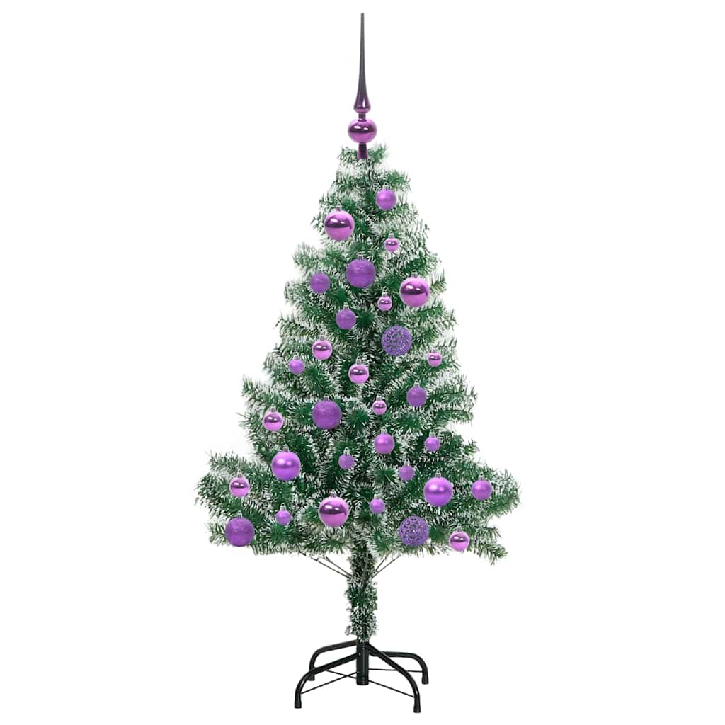Kunstigt Juletræ Snebelagt med LED Lys Grøn og Hvid 120 cm