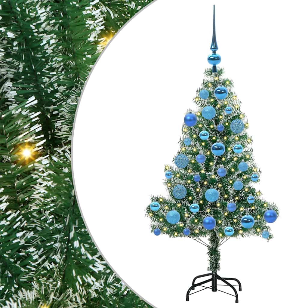 Kunstigt Juletræ Snebelagt med LED Lys Grøn og Hvid 120 cm