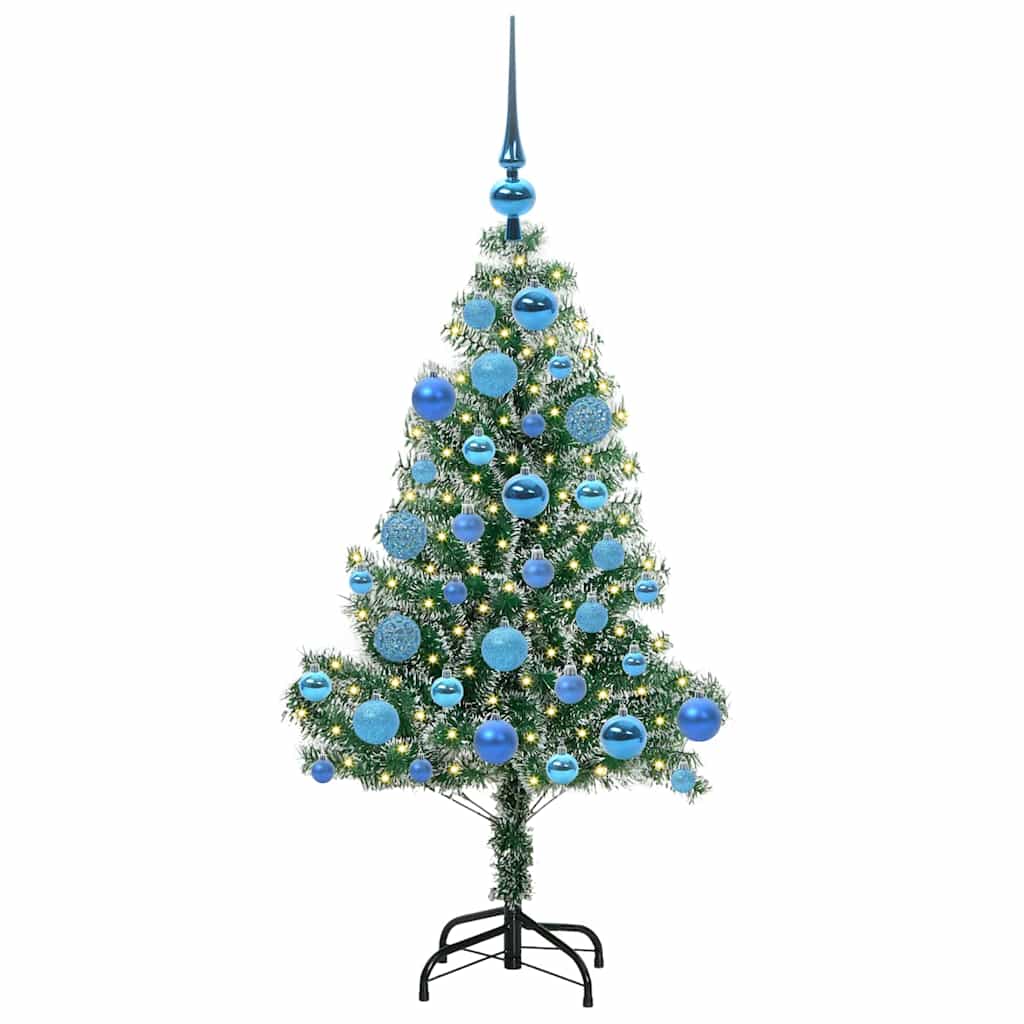 Kunstigt Juletræ Snebelagt med LED Lys Grøn og Hvid 120 cm