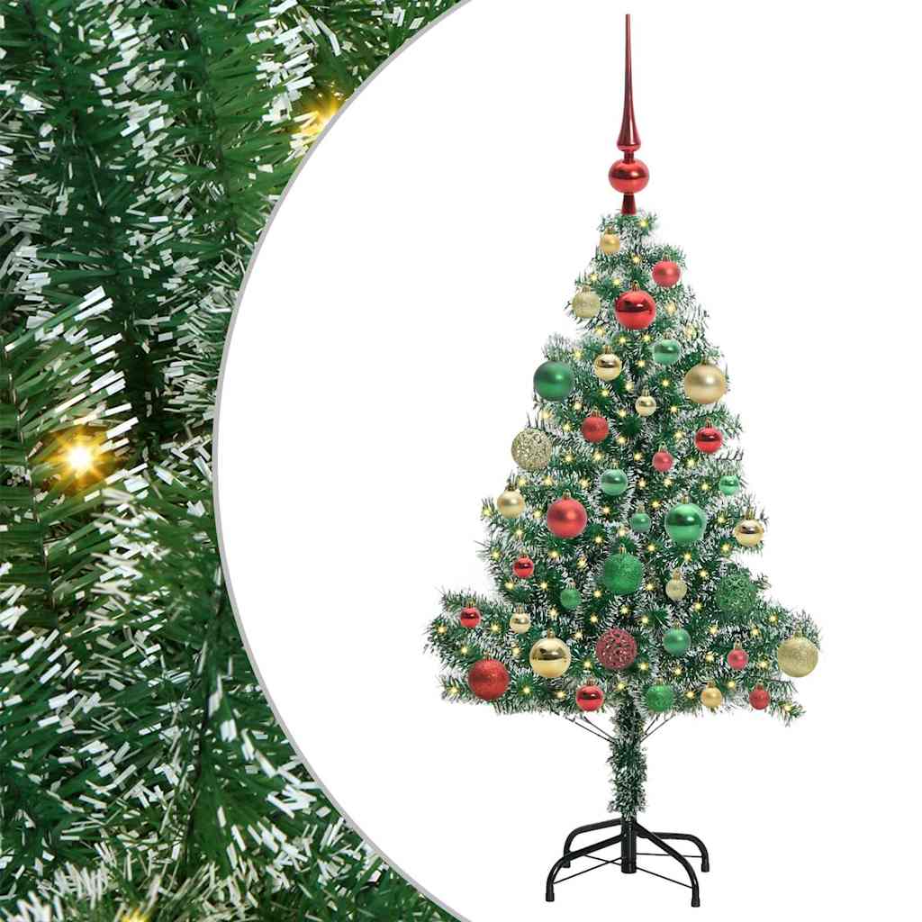 Kunstigt Juletræ Snebelagt med LED Lys Grøn og Hvid 120 cm