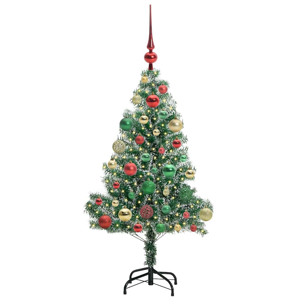 Kunstigt Juletræ Snebelagt med LED Lys Grøn og Hvid 120 cm