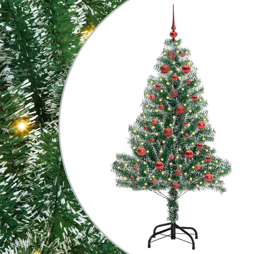 Kunstigt Juletræ Snebelagt med LED Lys Grøn og Hvid 150 cm