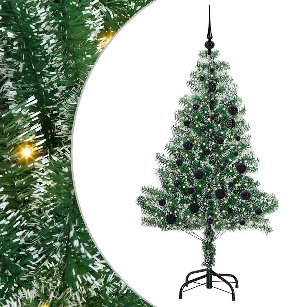 Kunstigt Juletræ Snebelagt med LED Lys Grøn og Hvid 150 cm