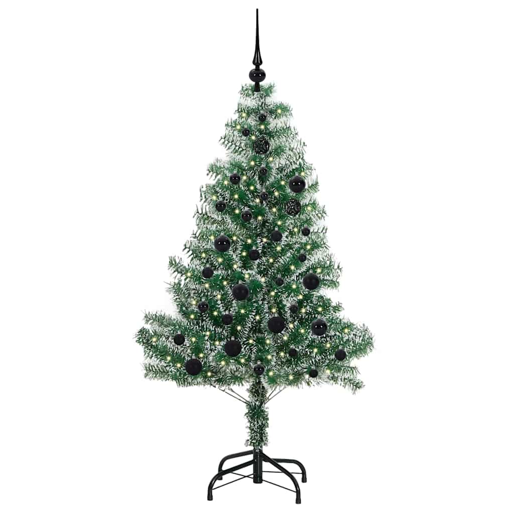 Kunstigt Juletræ Snebelagt med LED Lys Grøn og Hvid 150 cm