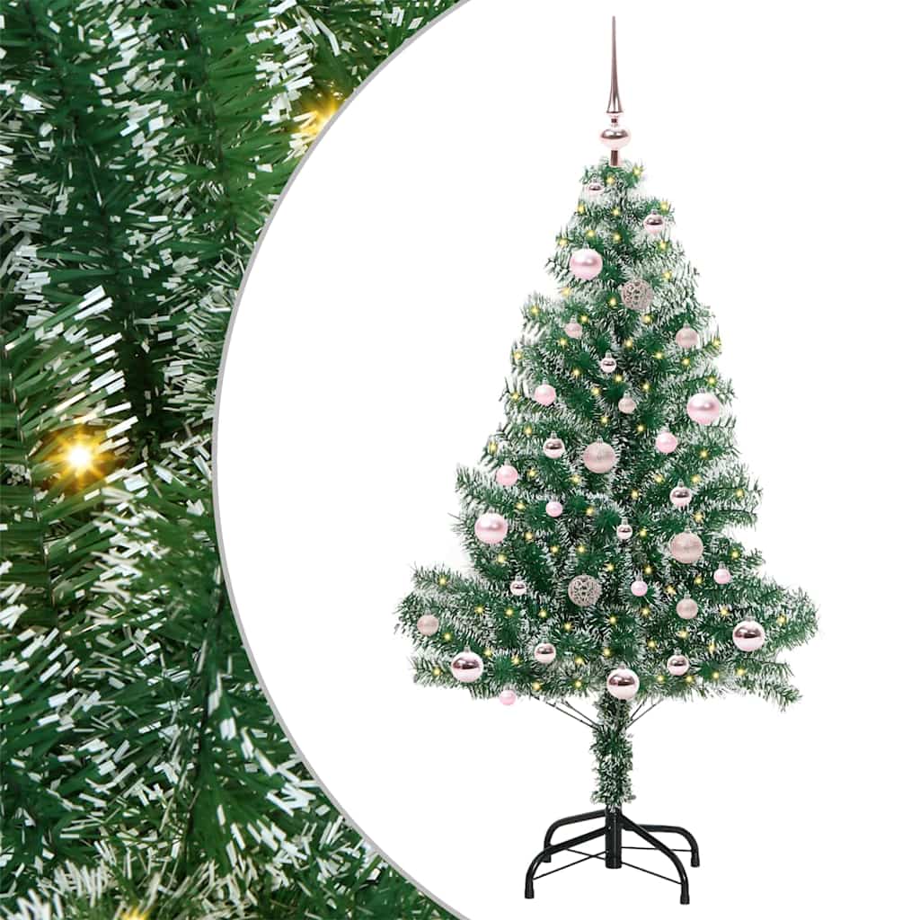 Kunstigt Juletræ Snebelagt med LED Lys Grøn og Hvid 150 cm