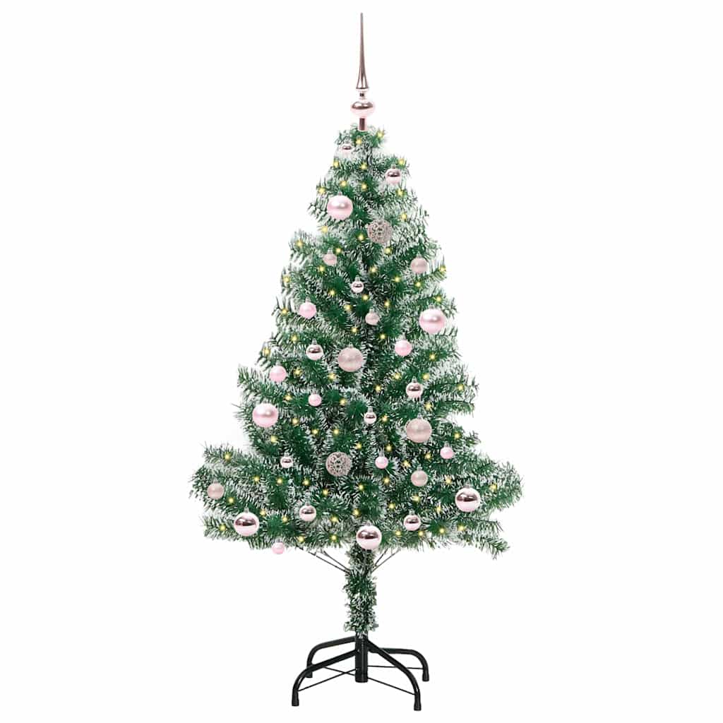Kunstigt Juletræ Snebelagt med LED Lys Grøn og Hvid 150 cm
