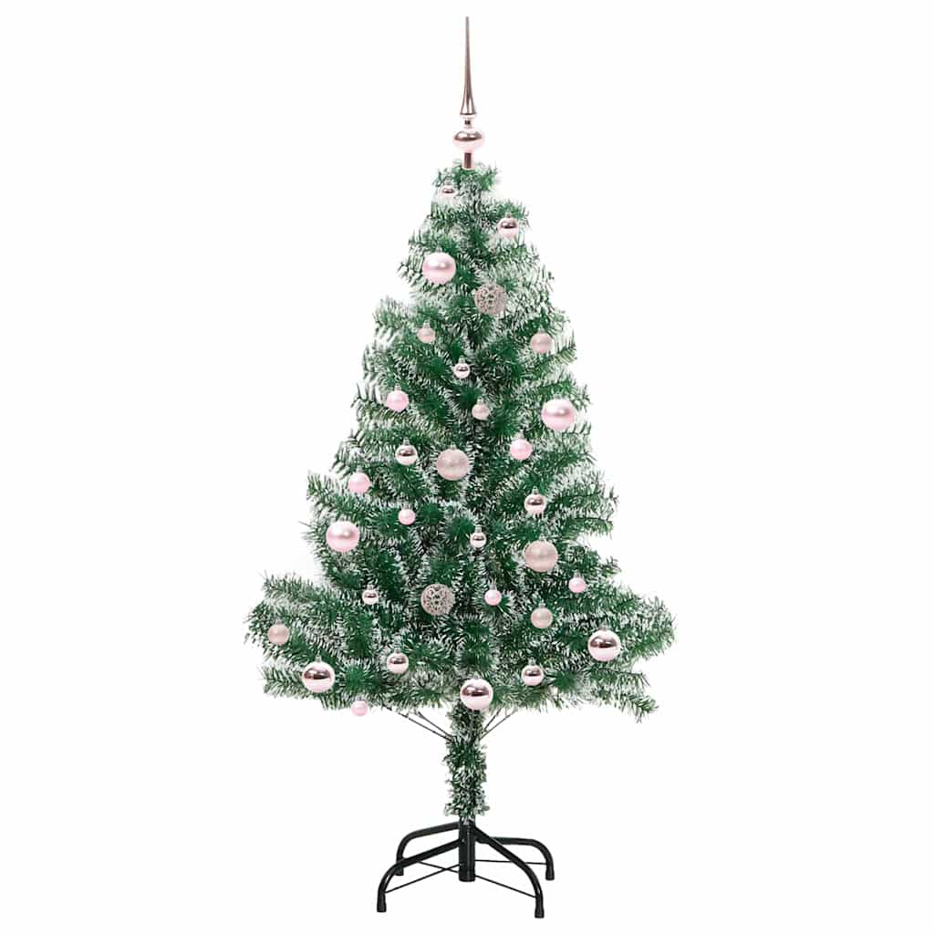 Kunstigt Juletræ Snebelagt med LED Lys Grøn og Hvid 150 cm