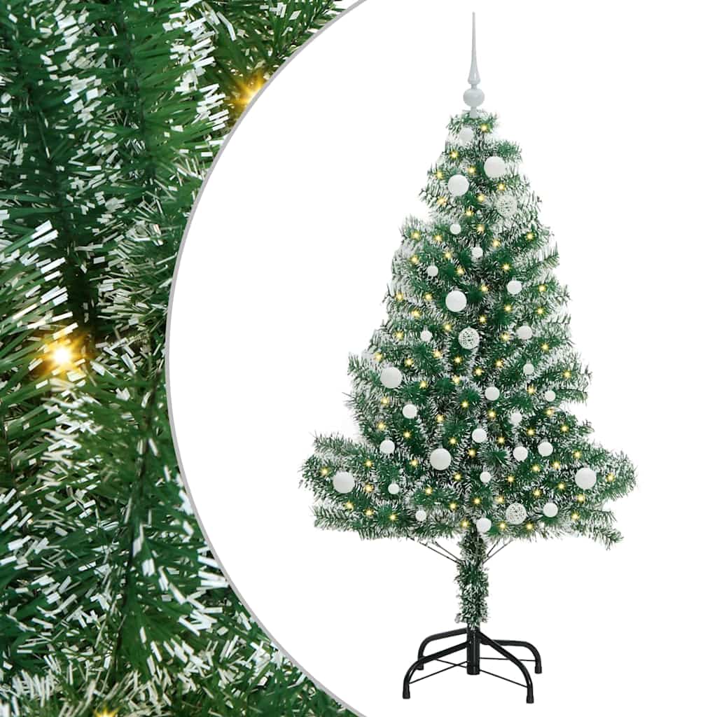 Kunstigt Juletræ Snebelagt med LED Lys Grøn og Hvid 150 cm