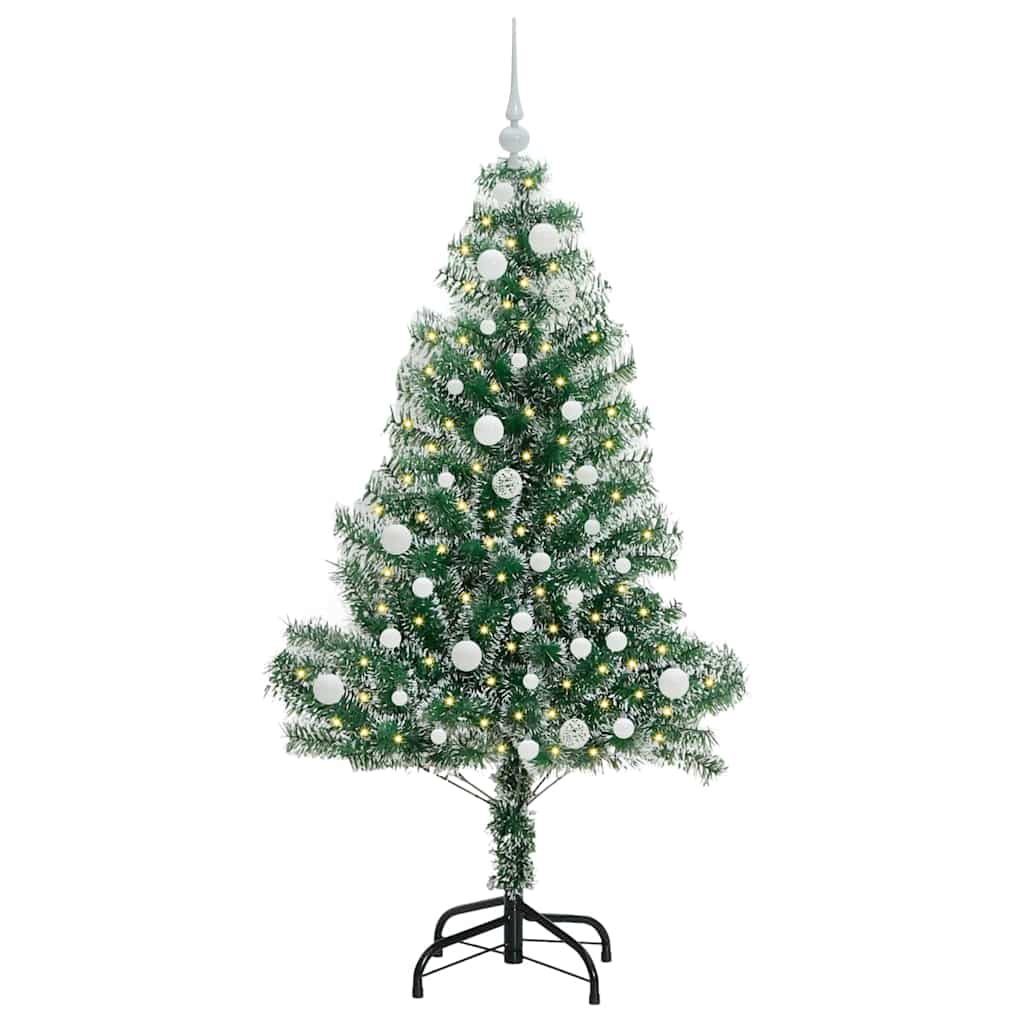 Kunstigt Juletræ Snebelagt med LED Lys Grøn og Hvid 150 cm