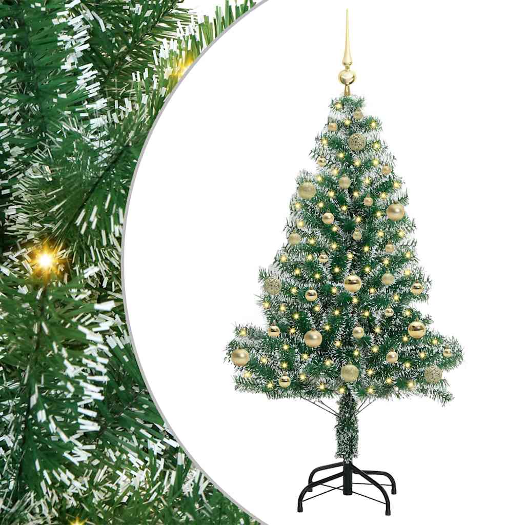 Kunstigt Juletræ Snebelagt med LED Lys Grøn og Hvid 150 cm