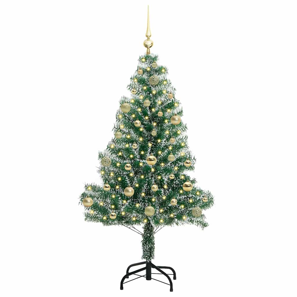 Kunstigt Juletræ Snebelagt med LED Lys Grøn og Hvid 150 cm