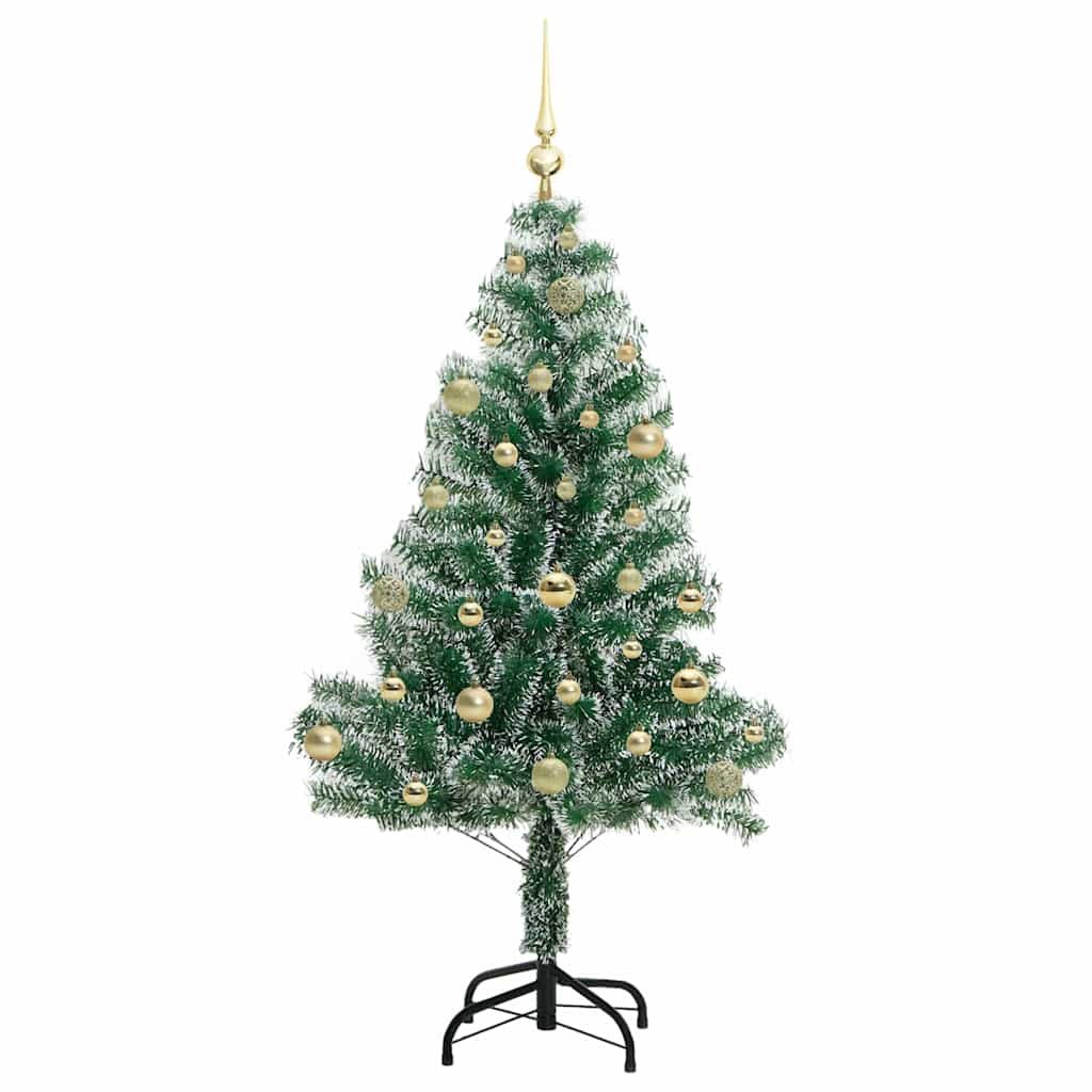 Kunstigt Juletræ Snebelagt med LED Lys Grøn og Hvid 150 cm