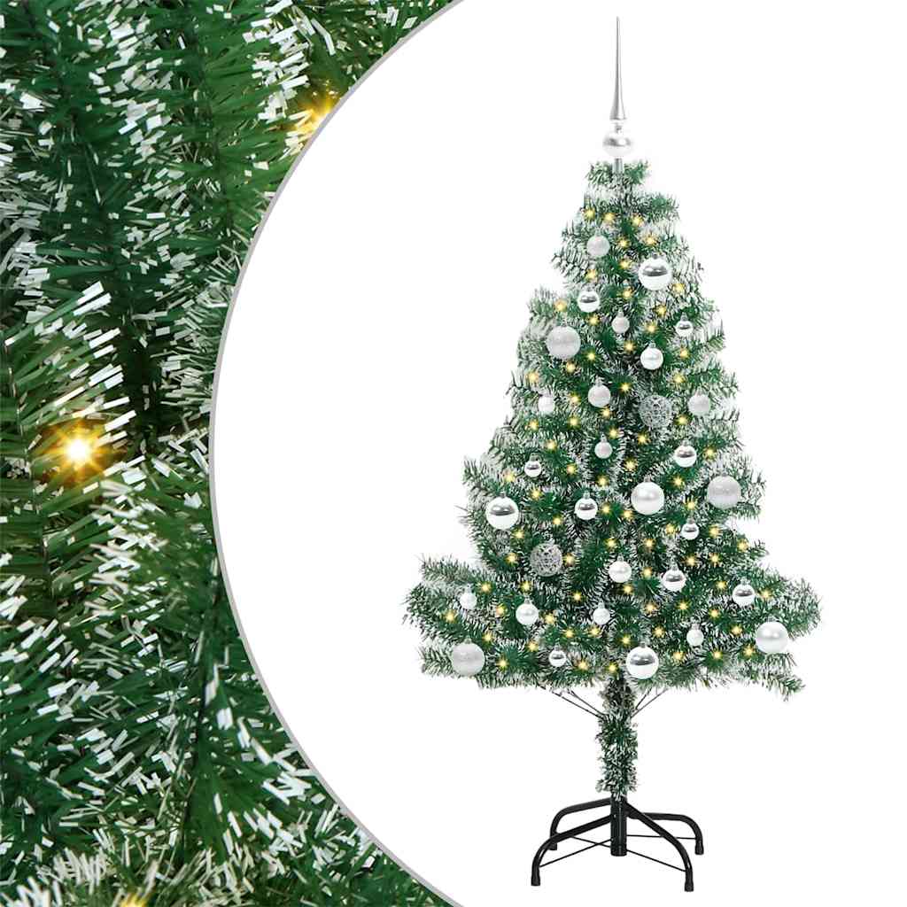 Kunstigt Juletræ Snebelagt med LED Lys Grøn og Hvid 150 cm