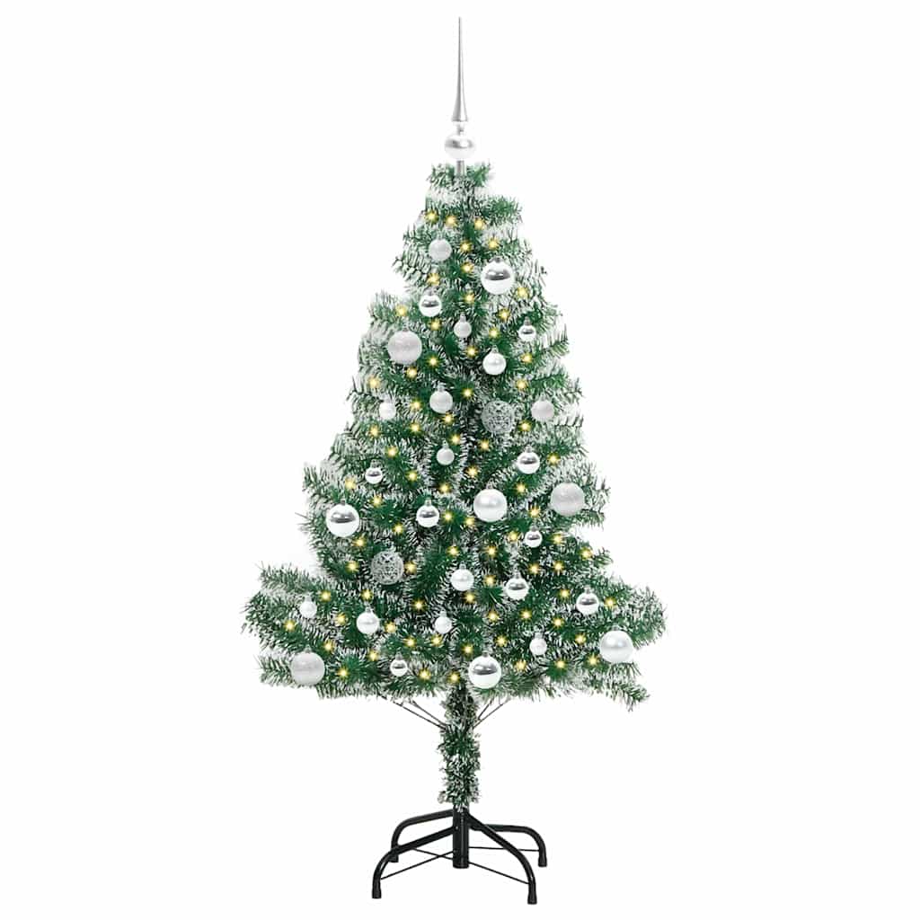 Kunstigt Juletræ Snebelagt med LED Lys Grøn og Hvid 150 cm