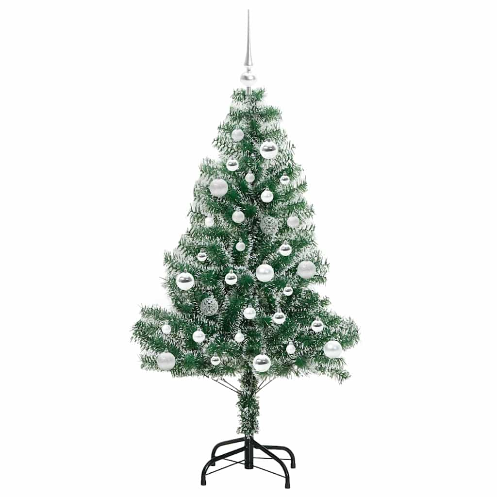 Kunstigt Juletræ Snebelagt med LED Lys Grøn og Hvid 150 cm
