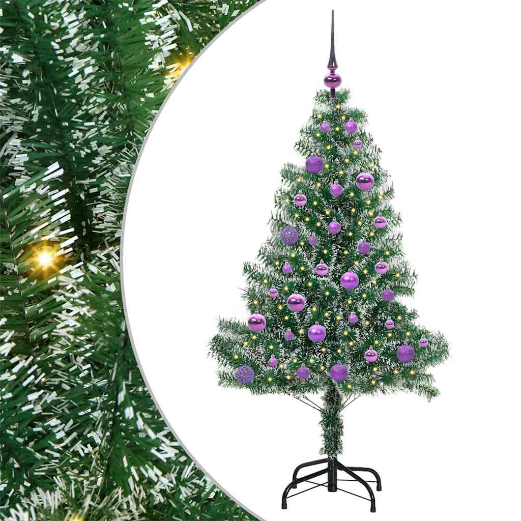 Kunstigt Juletræ Snebelagt med LED Lys Grøn og Hvid 150 cm