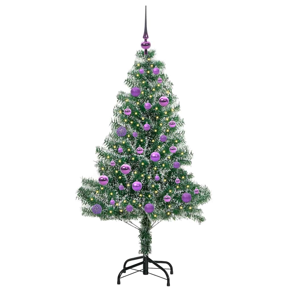 Kunstigt Juletræ Snebelagt med LED Lys Grøn og Hvid 150 cm