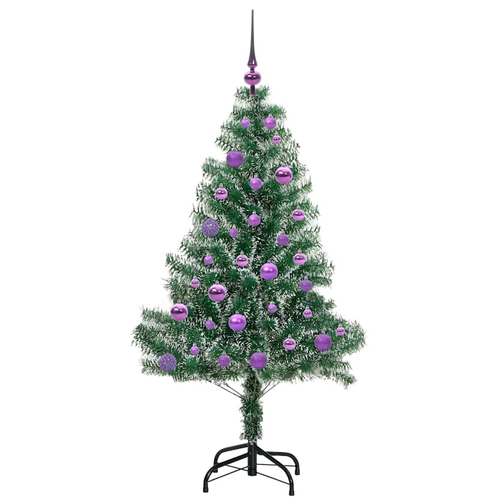 Kunstigt Juletræ Snebelagt med LED Lys Grøn og Hvid 150 cm