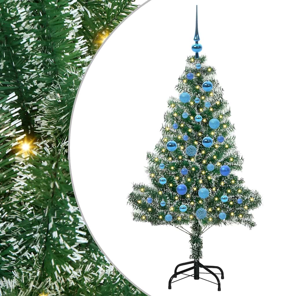 Kunstigt Juletræ Snebelagt med LED Lys Grøn og Hvid 150 cm