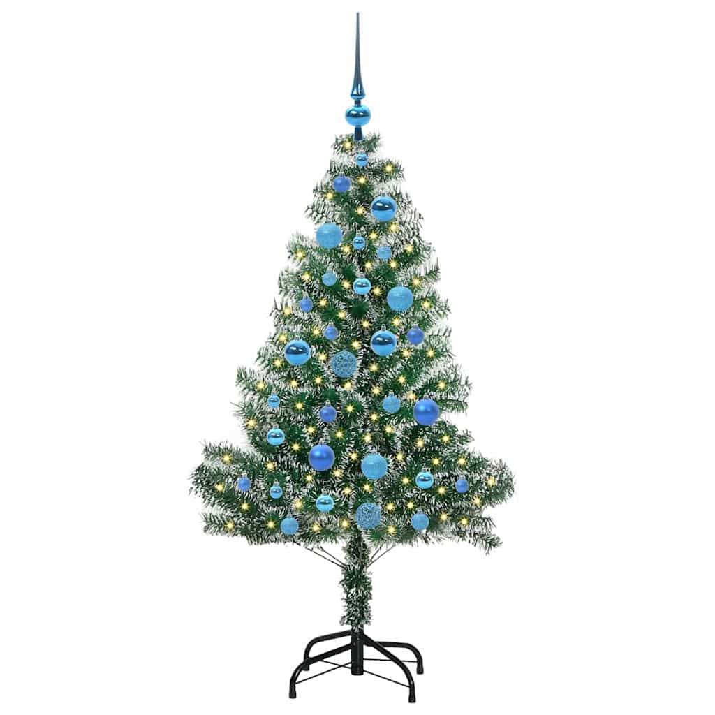Kunstigt Juletræ Snebelagt med LED Lys Grøn og Hvid 150 cm