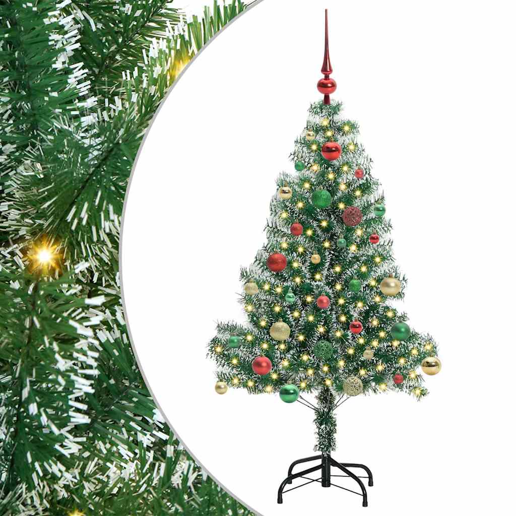 Kunstigt Juletræ Snebelagt med LED Lys Grøn og Hvid 150 cm