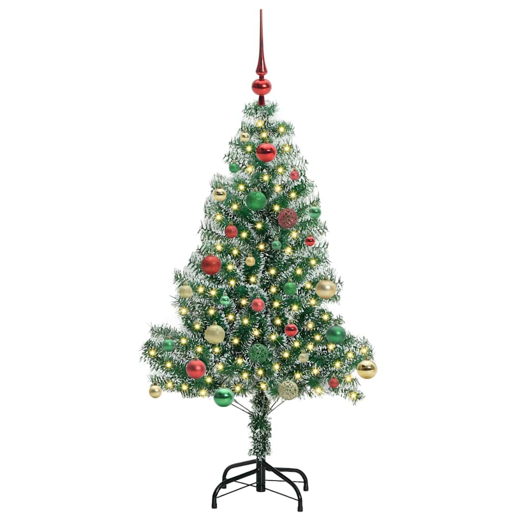 Kunstigt Juletræ Snebelagt med LED Lys Grøn og Hvid 150 cm