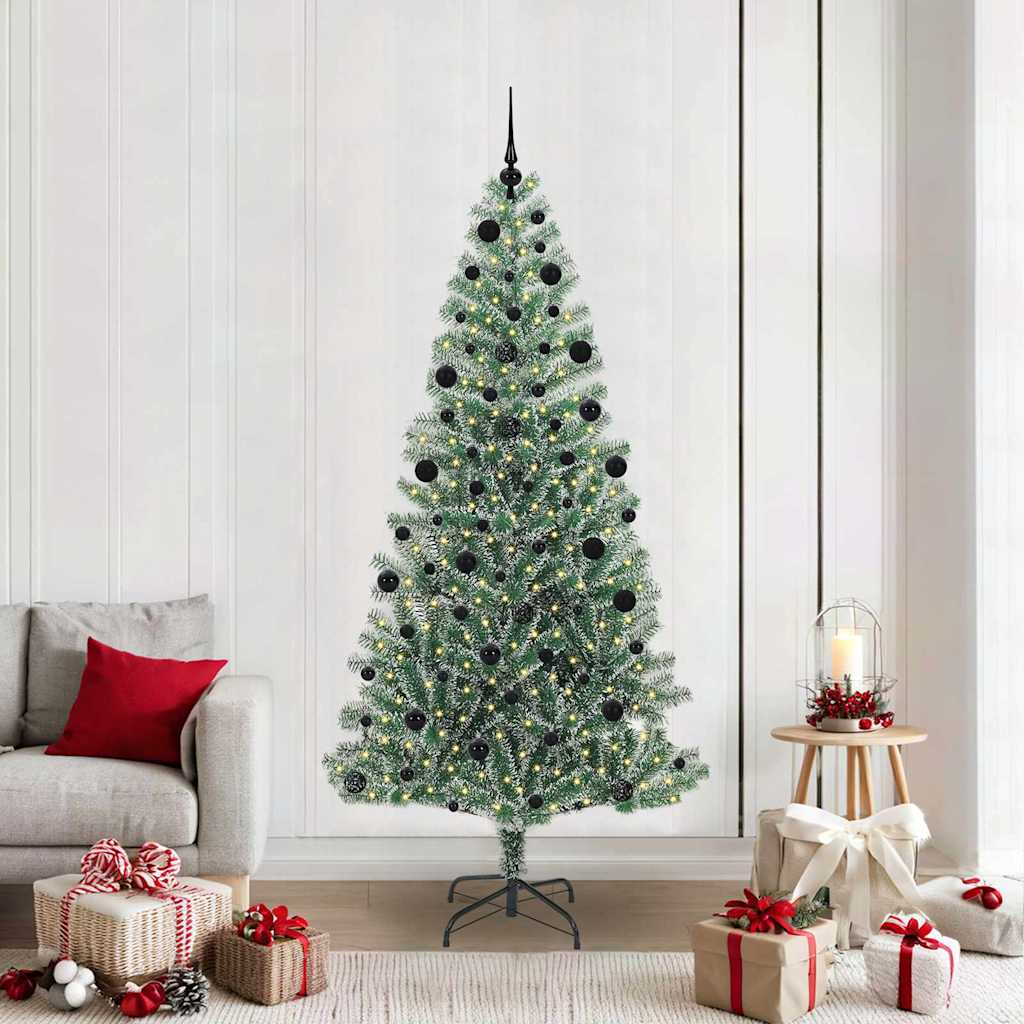 Kunstigt Juletræ Snebelagt med LED Lys Grøn og Hvid 210 cm