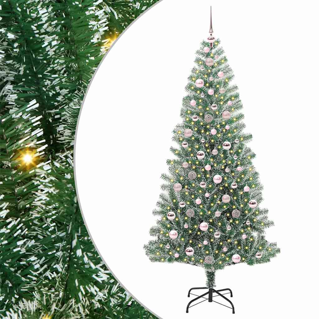 Kunstigt Juletræ Snebelagt med LED Lys Grøn og Hvid 210 cm