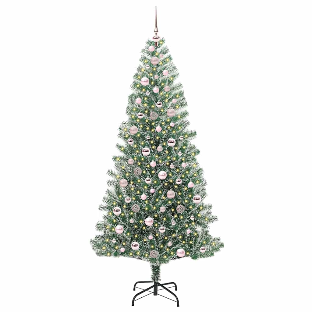 Kunstigt Juletræ Snebelagt med LED Lys Grøn og Hvid 210 cm