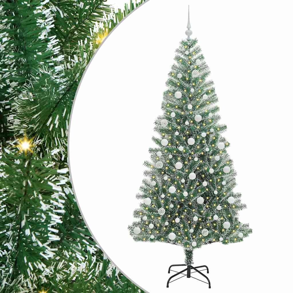 Kunstigt Juletræ Snebelagt med LED Lys Grøn og Hvid 210 cm
