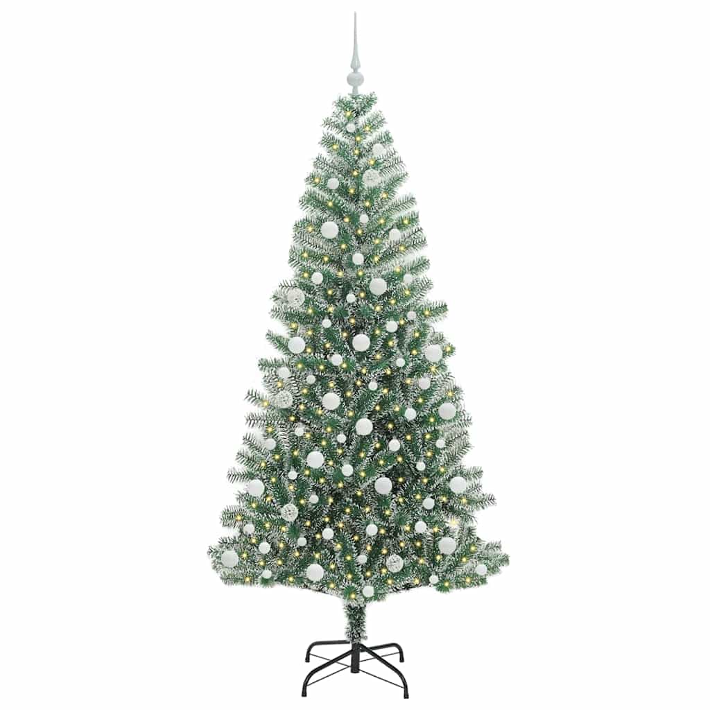 Kunstigt Juletræ Snebelagt med LED Lys Grøn og Hvid 210 cm