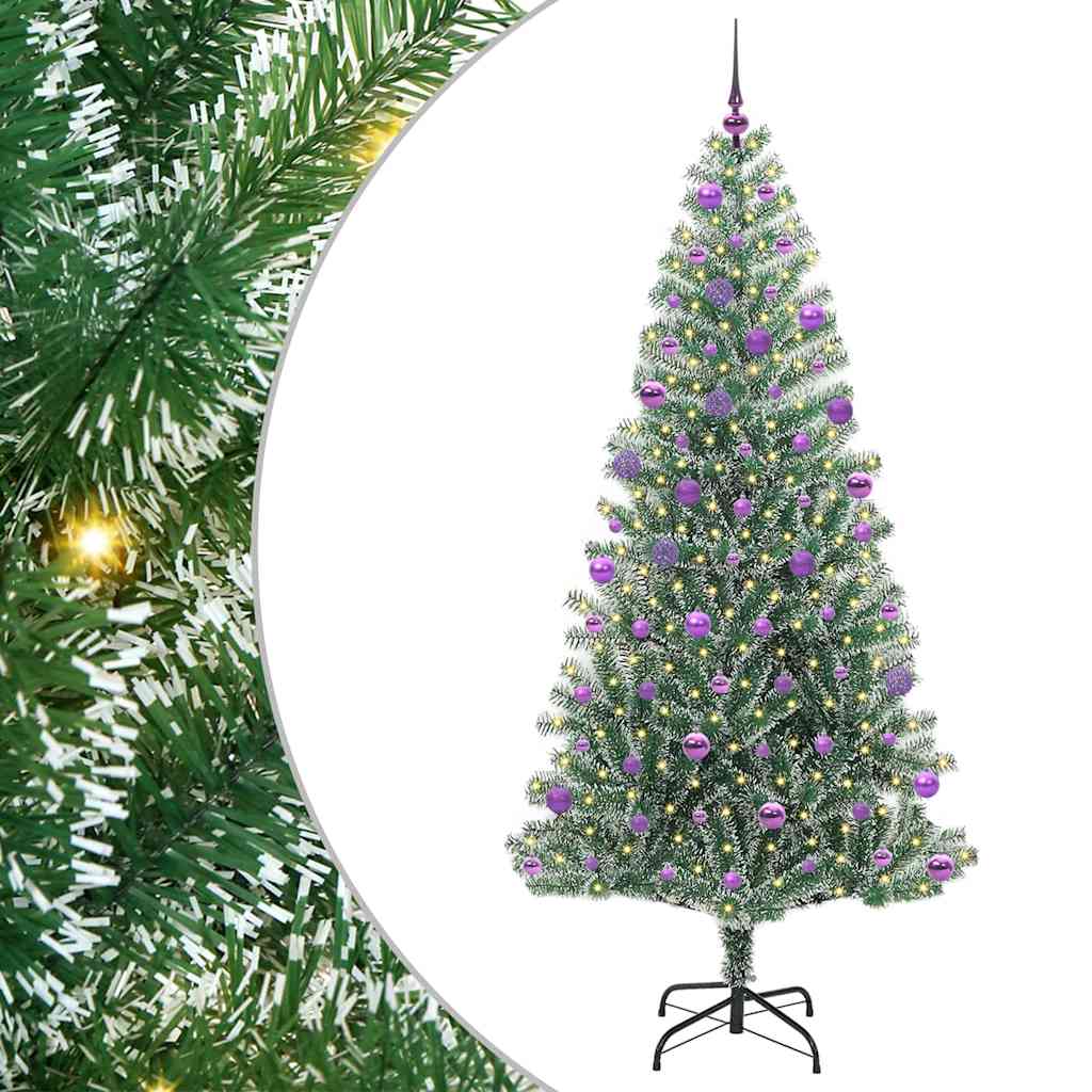 Kunstigt Juletræ Snebelagt med LED Lys Grøn og Hvid 210 cm