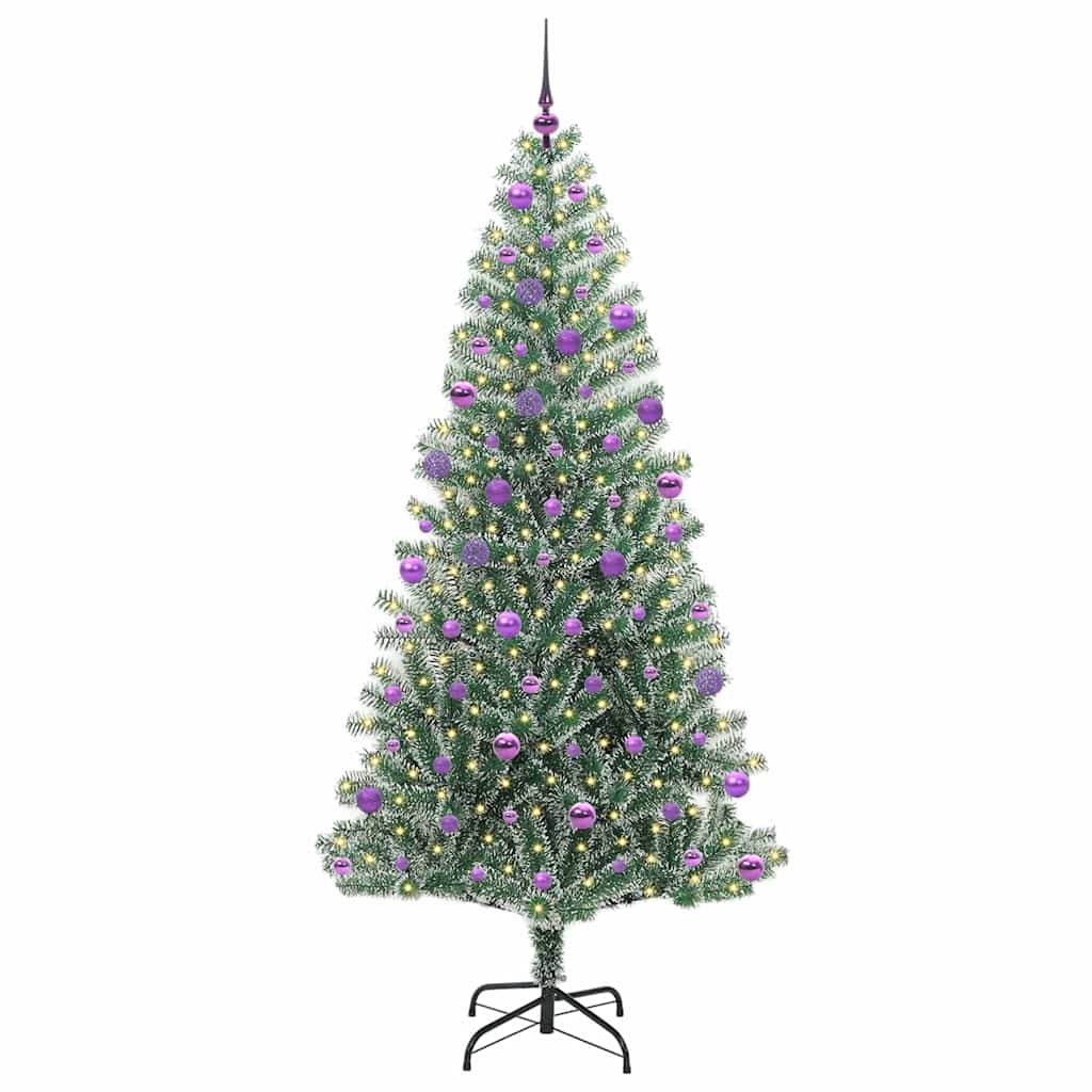 Kunstigt Juletræ Snebelagt med LED Lys Grøn og Hvid 210 cm