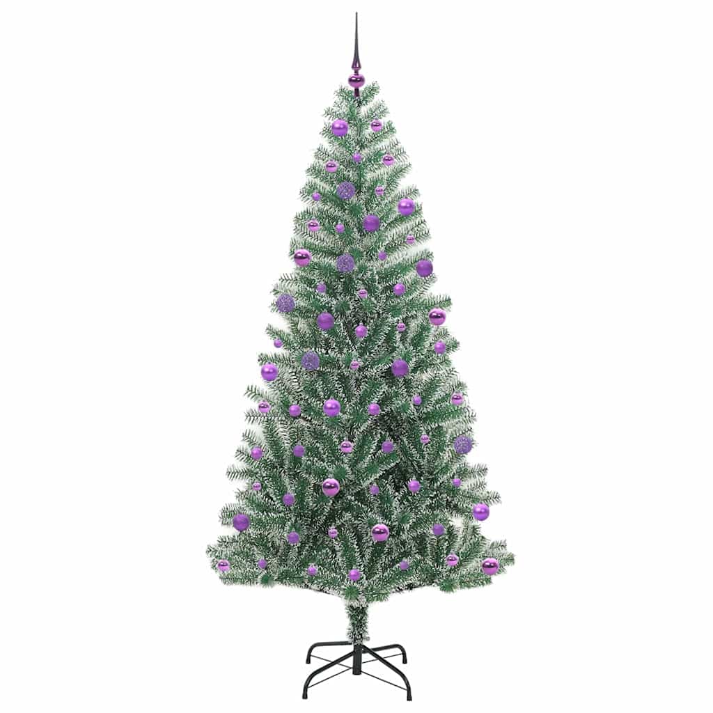 Kunstigt Juletræ Snebelagt med LED Lys Grøn og Hvid 210 cm