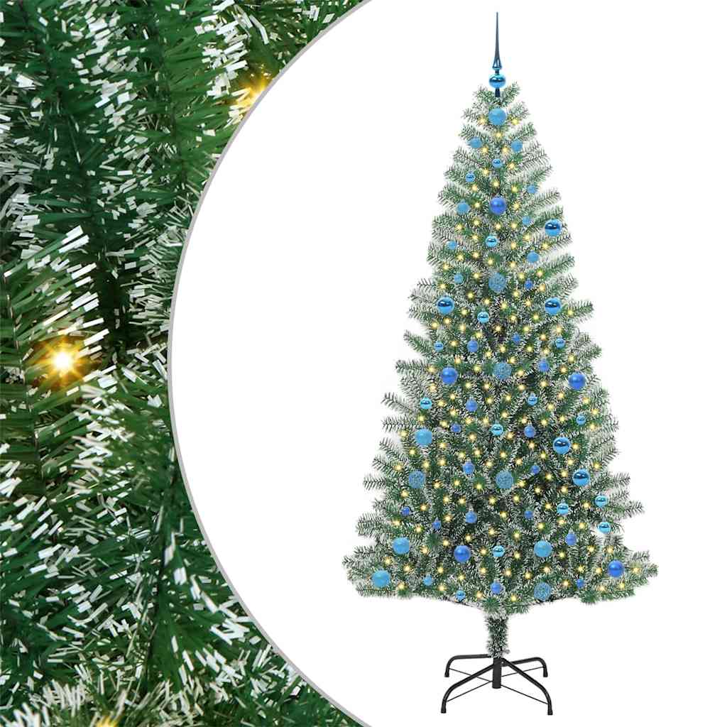 Kunstigt Juletræ Snebelagt med LED Lys Grøn og Hvid 210 cm
