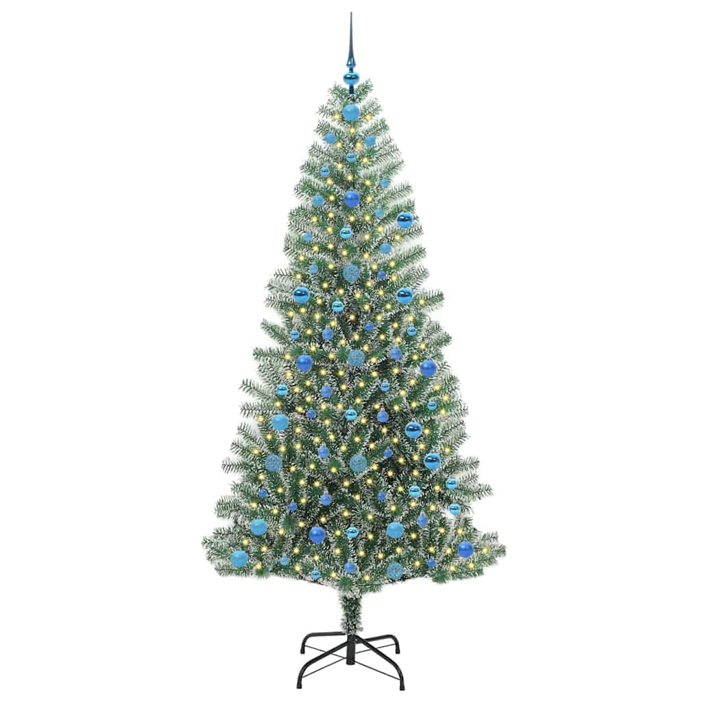 Kunstigt Juletræ Snebelagt med LED Lys Grøn og Hvid 210 cm