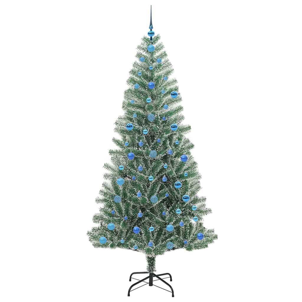 Kunstigt Juletræ Snebelagt med LED Lys Grøn og Hvid 210 cm