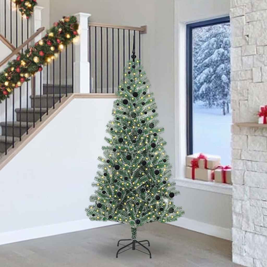 Kunstigt Juletræ Snebelagt med LED Lys Grøn og Hvid 240 cm