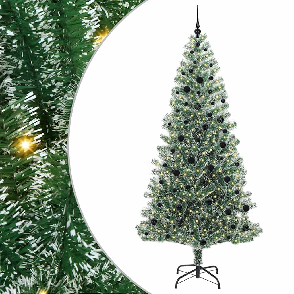 Kunstigt Juletræ Snebelagt med LED Lys Grøn og Hvid 240 cm