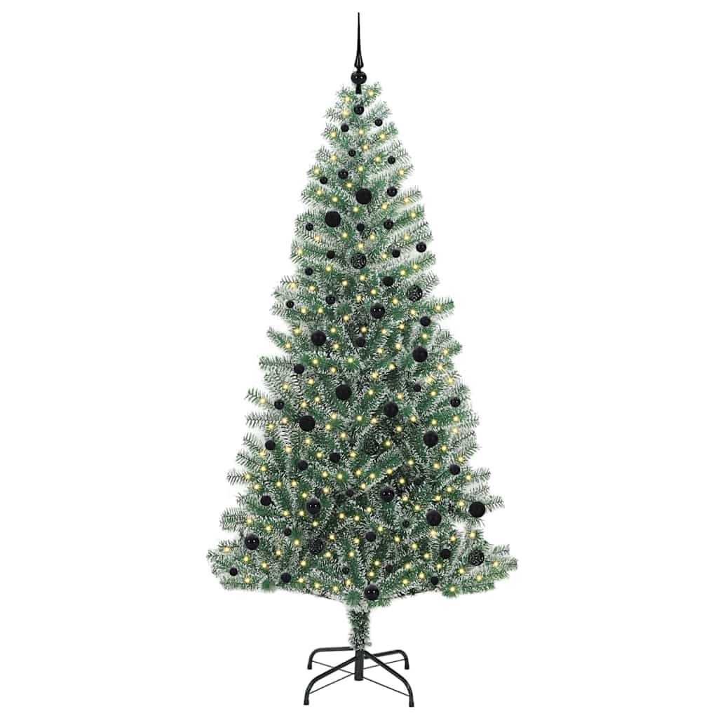Kunstigt Juletræ Snebelagt med LED Lys Grøn og Hvid 240 cm