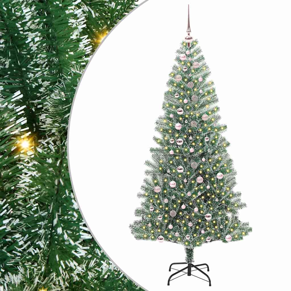 Kunstigt Juletræ Snebelagt med LED Lys Grøn og Hvid 240 cm