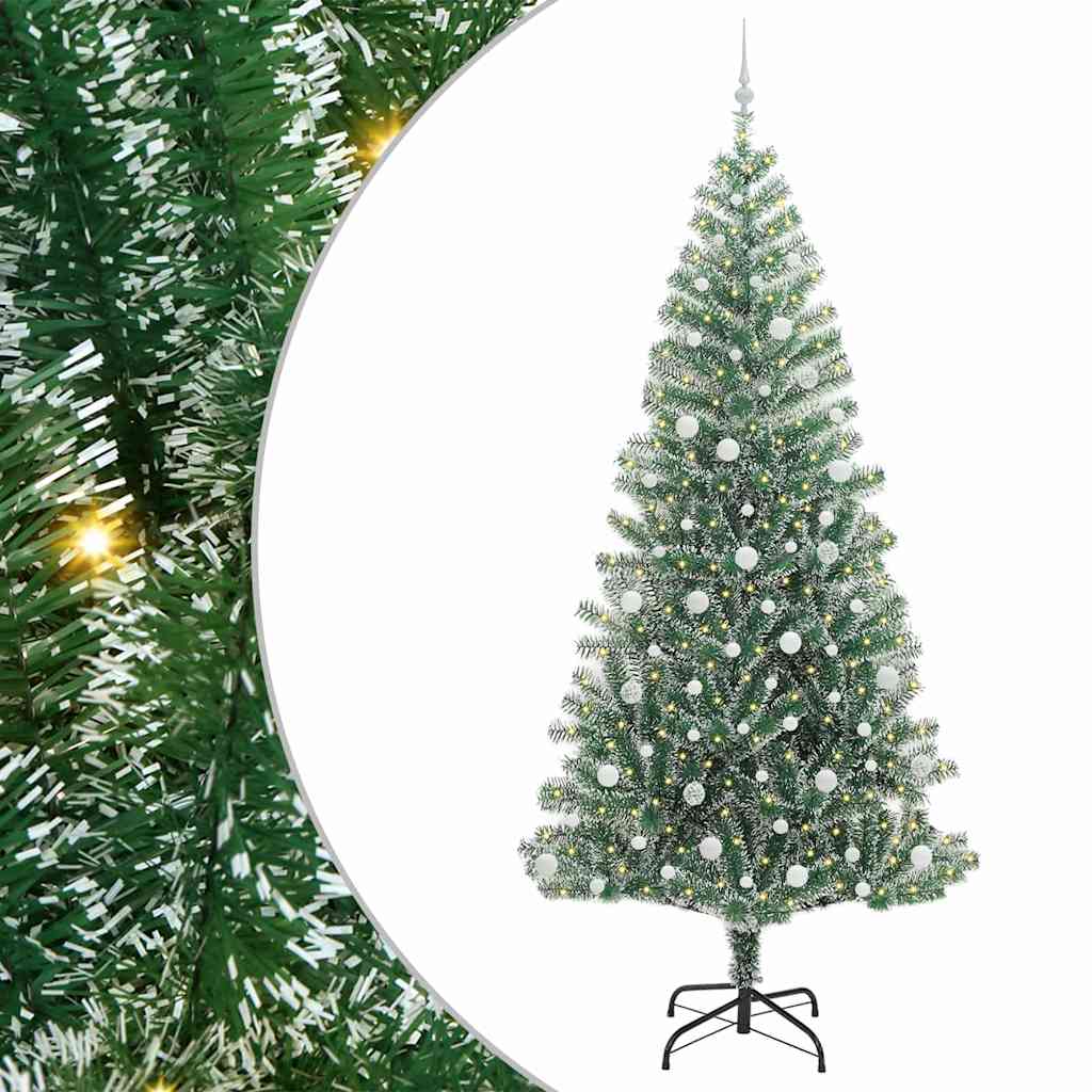 Kunstigt Juletræ Snebelagt med LED Lys Grøn og Hvid 240 cm
