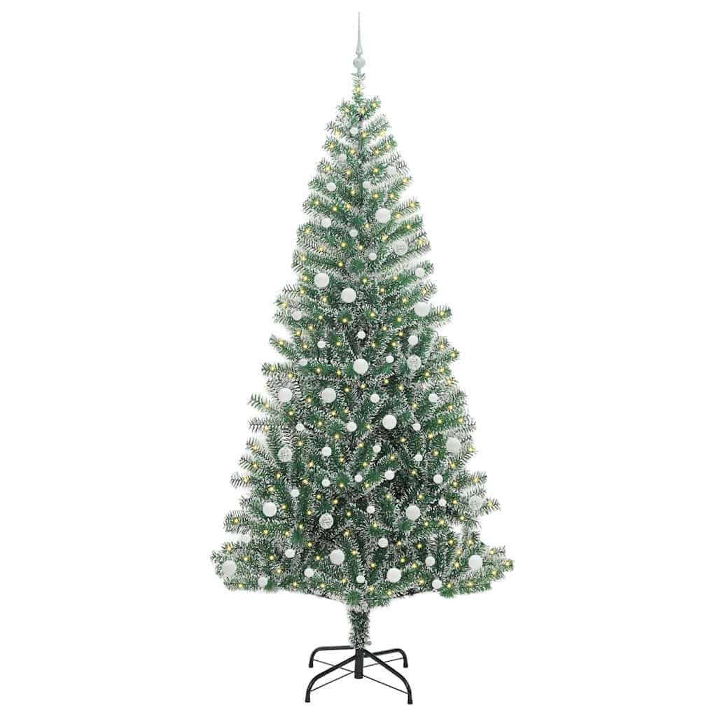Kunstigt Juletræ Snebelagt med LED Lys Grøn og Hvid 240 cm