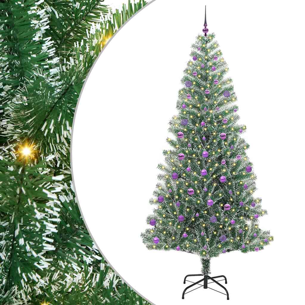 Kunstigt Juletræ Snebelagt med LED Lys Grøn og Hvid 240 cm